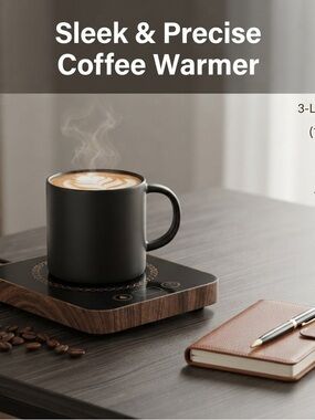 New Smart Electric Coffee Mug & Candle Warmer (Wood Grain, 3 Temp Settings)